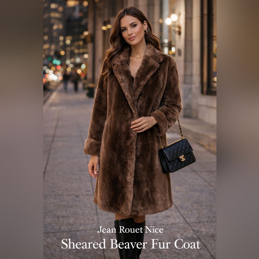 Luxury Vintage Sheared Beaver Fur Coat Jean Rouet Nice Brown  Elegant